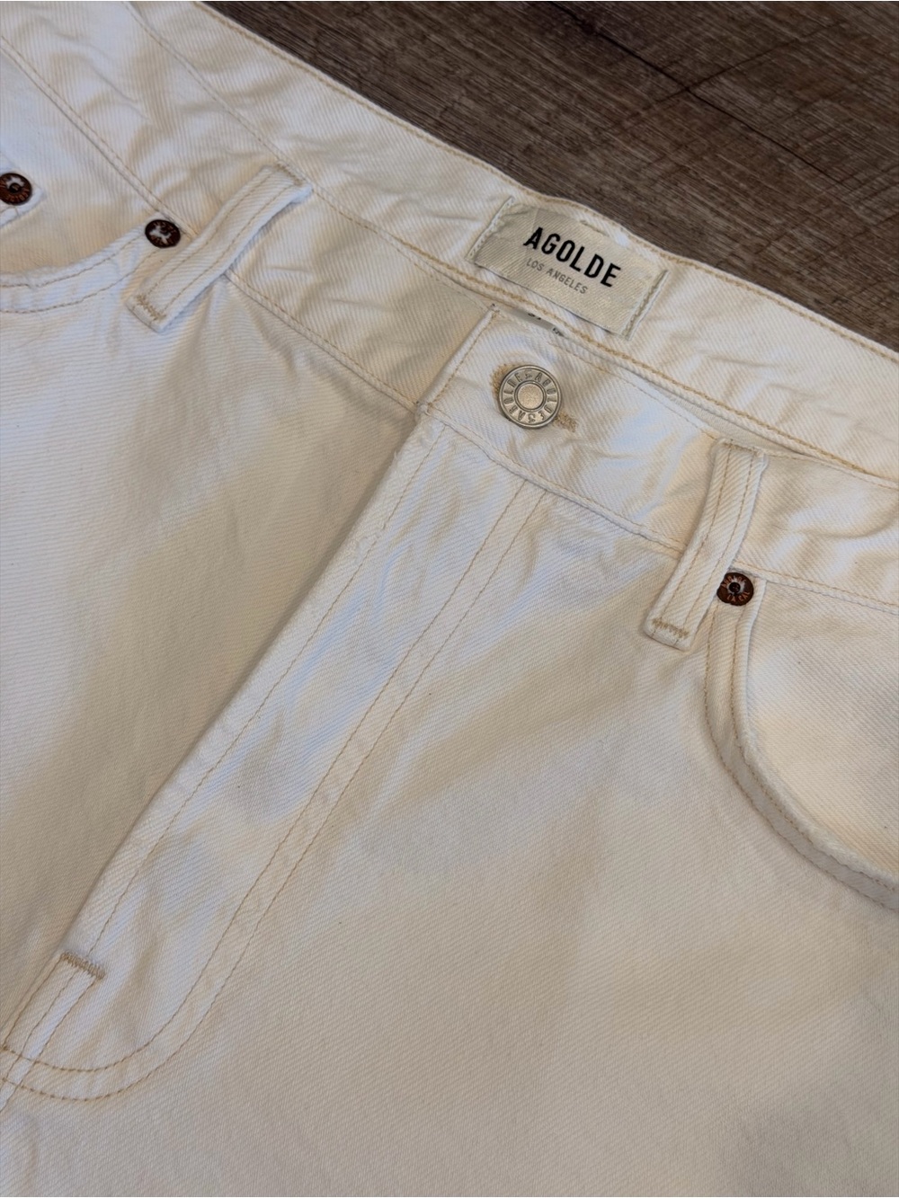 🤍 AGOLDE Parker Denim Shorts White High Rise Button Fly Distressed Size 31 - Picture 3 of 11